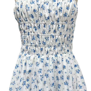 Yaz kadın Backless büzgülü elbise için özel askısız çiçek baskı Mini elbiseler - Product Image 6