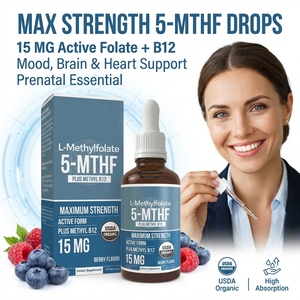 <span class=keywords><strong>Gotas</strong></span> de L-Metilfolato 15mg con Vitamina B12, Suplemento Líquido de 5-MTHF para el Estado de Ánimo, Cerebro y Embarazo en Adultos, Apoyo MTHFR, 30ml - Product Image 1