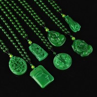 Collier pinan en jade cristal vert foncé pour hommes et femmes, long pendentif de bouddha, à la mode