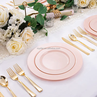 Vente en gros assiettes en plastique rose vaisselle de fête de mariage décoration assiette élégante