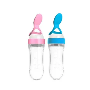 BPA मुक्त थोक सिलिकॉन निचोड़ चावल अनाज बच्चे को बोतल फीडर चम्मच बच्चे सिलिकॉन फीडर