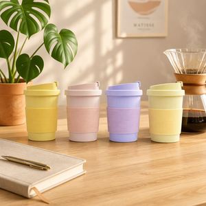 350ml PLA Biodegradable <b>Coffee</b> Mug Leakproof Flip Lid Heat Insulation Silicone Sleeve Eco Travel <b>Cup</b> for Office Outdoor Camping - Product Image 1