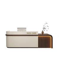 Meubles de salon de beauté modernes avec tailles et logos personnalisables, comptoir d'accueil de luxe pour hôtel, bureau, bureau d'accueil en bois avec rangement