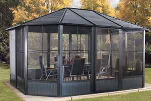 Lussuoso <span class=keywords><strong>Gazebo</strong></span> Grande 4x6m in Legno Effetto Legno e Lega di Alluminio Nero di Alta Gamma Impermeabile Parasole - Product Image 2