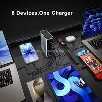 Station de charge GaN 8 ports 720W, chargeur rapide de bureau avec 2 ports USB-C PD 140W et 4 ports USB-C PD 100W, alimentation pour plusieurs appareils