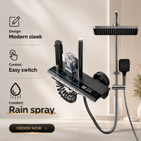 Ensemble de douche numérique LED en aluminium gris avec affichage LED, système de douche pluie à touches piano, mitigeur eau chaude et froide avec douchette à main