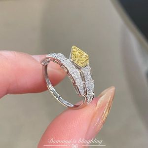 Xinfly 18K Real Gold Snake Head <b>Opening</b> <b>Ring</b> 0.4CT Yellow Diamond Classic <b>Ring</b> for Women's Anniversary - Product Image 2