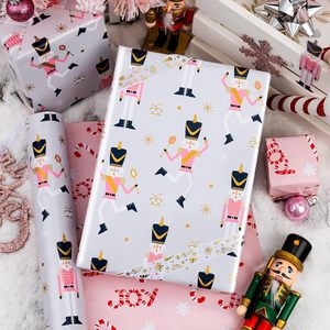 Yarcony Pink Nutcracker Christmas Wrapping <b>Paper</b> <b>Roll</b> 17 Inch X 33 Feet Reversible Pearly Lustre Foil Gift <b>Wrap</b> Easy Tear - Product Image 3