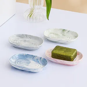 Wholesale Nordic Style Marble Porcelain Shower Soap Bar Tray Ceramic Bathtub Soap Dish Pink Soap Holder For Bathroom