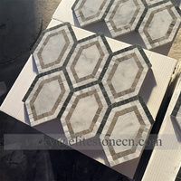Mosaïque de marbre beige et blanc élégante de haute qualité, forme hexagonale longue, pour mur, sol, crédence, salon, chambre, cuisine