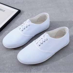 Zapatillas Blancas de Lona Unisex con Cordones, Color Sólido, Entresuela de PVC, Suela de Goma, para Baile, Ejercicio, Artes Marciales, Adultos - Product Image 1