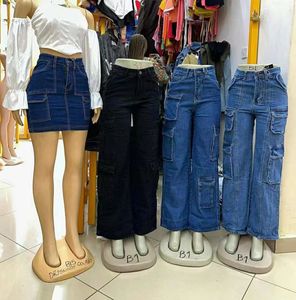 Jeans <span class=keywords><strong>Cargo</strong></span> da <span class=keywords><strong>Donna</strong></span> Casual Traspiranti Lavati Stile Vintage Invernali con Tasche Multiple e Gamba Larga - Vendita all'Ingrosso - Product Image 4