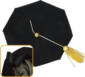 Conjunto de Túnica Académica de Terciopelo para Doctorado con Ribete Dorado y Birrete de Terciopelo de 8 Paneles para Ceremonia de Graduación Universitaria - Product Image 6