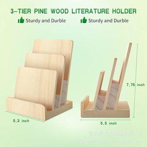 Soporte de madera para recetas, estante de exhibición de almacenamiento de cocina de 3 niveles para tarjetas de menú, folletos, organizador de escritorio - Product Image 2