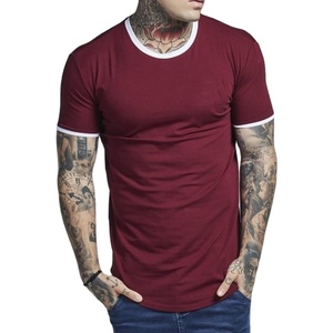 Camisetas con dobladillo curvo para hombre, ropa deportiva ajustada, color burdeos, venta al por mayor - Product Image 1