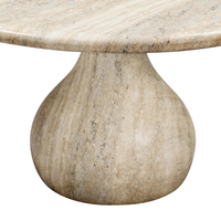 Table à manger ronde en marbre naturel de luxe Kumusi avec base ronde en travertin