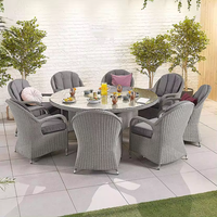 Table de patio en rotin PE avec cadre en aluminium pour meubles de jardin d'extérieur avec foyer table à manger en rotin