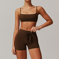 XINXU Ensembles de fitness 2 pièces respirants et solides en Spandex/Nylon à taille haute pour femmes, soutien-gorge de sport et shorts personnalisables pour le yoga