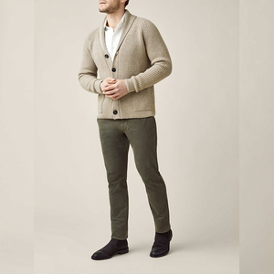 Winter Long Sleeve 100% Cashmere Knitwear Pocket Ribbed Heavy Chunky Knit <strong>Shawl</strong> <strong>Collar</strong> Old Money <strong>Cardigan</strong> <strong>Men's</strong> Sweaters Pattern - Product Image 2