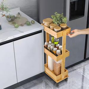 Bamboo 3-Tier Slim Rolling Storage <strong>Cart</strong> Narrow Kitchen Utility <strong>Cart</strong> with Wheels Organizer for <strong>Spices</strong> Oils &amp; Bathroom Essentials - Product Image 4