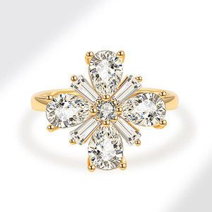 Anillo giratorio antiestrés con diseño floral, ajustable, con circonita de corte pera geométrico, chapado en oro sobre cobre, joyería para mujer - Product Image 3