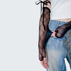 Gants en résille Jacquard gracieux <span class=keywords><strong>Transparent</strong></span> Bandage Dentelle <span class=keywords><strong>Noir</strong></span> Élastique Mariée <span class=keywords><strong>Gant</strong></span> en maille à manches longues pour écran tactile - Product Image 1