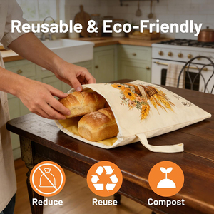 ถุงใส่ขนมปังแบบซิปทรงตัวแอล ปลอดภัยสำหรับช่องแช่แข็ง ระบายอากาศได้ดี ทำจากผ้าฝ้ายเคลือบขี้ผึ้ง สำหรับขนมปังซาวโดว์ ถุงใส่ขนมปังแบบใช้ซ้ำได้สำหรับขนมปังโฮมเมด แพ็ค 2 ชิ้น - Product Image 5