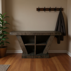 Banco de Almacenamiento de Madera Envejecida de 2 Niveles, Diseño Rústico, Mueble para Entrada o Sala de Estar, Chapa de Madera Sólida - Product Image 2