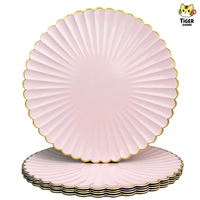 Assiette de présentation en plastique festonnée 13 pouces, bord doré, rose, pour mariage, sous-assiette dorée pour décoration de table