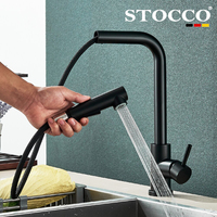 Robinet de cuisine STOCCO en acier inoxydable 304 noir, monocommande avec douchette extractible, rotation à 360°, arc haute, montage sur plan de travail