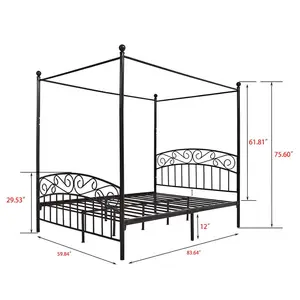 Dossel de metal para cama tamanho queen, armação para cama de metal com placa de cabeça e placa de pé, aço robusto, montagem fácil