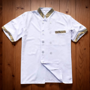 Chef Uniform White Short Sleeve Cotton Hotel Restaurant <b>Kitchen</b> Workwear - Product Image 2