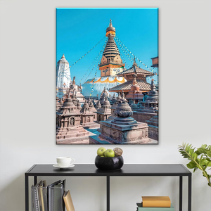 Impression sur toile avec de magnifiques paysages et d'une <span class=keywords><strong>architecture</strong></span> traditionnelle népalaise, parfaite pour la décoration de la maison. - Product Image 2