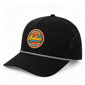 Custom 5 Panel Performance <b>Hat</b> Laser Perforated <b>Flat</b> Brim Rope <b>Hat</b> Silicone Logo Golf Cap Moisture Wicking Snapback - Product Image 3