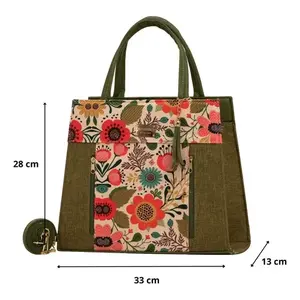Sac en jute pour femme Emiliana, vert olive, taille moyenne, motif floral, sac promotionnel pour entreprise avec fermeture à glissière et bandoulière - Product Image 4