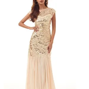 Great Gatsby Flapper Womenの1920s Vintage Inspired Sequin Maxi Evening Prom Dress