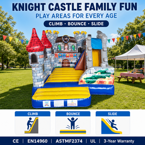 Château gonflable avec toboggan, zone d'escalade, thème château du dragon, location pour fêtes d'enfants, château gonflable commercial - Product Image 6