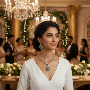 Trending Gajaah 925 Sterling Silver <b>Emerald</b> Green Stone Necklace & Earrings Set Premium Pure Silver Bridal & Festive Jewellery - Product Image 3