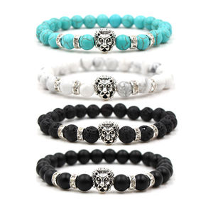 Charm Hip Hop Unisex vulcanico Bead Rock testa di <span class=keywords><strong>leone</strong></span> braccialetti di cristallo <span class=keywords><strong>argento</strong></span>/oro placcato curativo pietra naturale regalo - Product Image 2