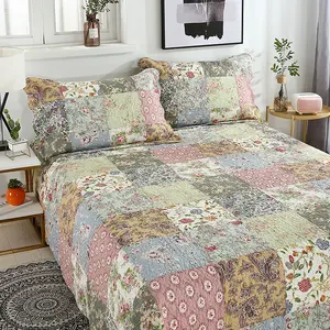 Geste pptes Quilt-Bett im ländlichen Stil im Retro-Stil Dreiteiliges Tatami-Spleiß-Bettdecken-Set aus Baumwolle für Frühling und Herbst
