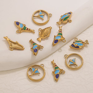 Galería de Vida Marina Dorada |   Colgantes de acero inoxidable chapados en oro PVD de 18 quilates con esmalte de océano para la fabricación de joyería DIY - Product Image 3