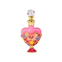 Flacon vide en verre pour huiles essentielles et parfums de voyage, en forme de cœur, avec texture givrée, motif papillon et fleur émaillés