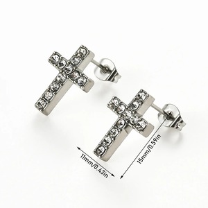 1 Paire de Boucles d'Oreilles Simples et Miniatures en Zirconium, Croix Religieuse Catholique, en Acier Inoxydable Argenté et Doré, Bijoux de Piercing Diamantés, Cadeaux - Product Image 2