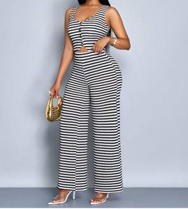 Ensemble d'été tendance pour <span class=keywords><strong>femme</strong></span> BR5606 : Nouveau débardeur sans manches élégant à imprimé <span class=keywords><strong>rayé</strong></span> et <span class=keywords><strong>pantalon</strong></span> ample à jambes larges - Product Image 6