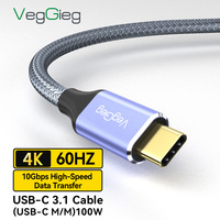 Kabel Pengisian Daya USB C 100W PD VegGieg 1M 2M Grosir, Kabel Data USB Type C ke USB Type C, Kabel Pengisian Cepat, Berbahan Nilon Terjalin