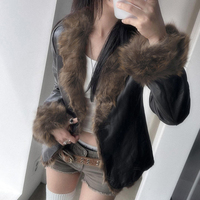 Y2K Kunstpelz-Besatz Lederjacke Damen Sexy Slim Fit Streetwear Warme Winter Kurze Jacke Trendige Clubwear Oberbekleidung