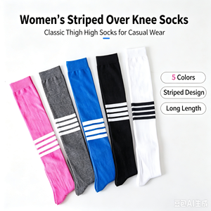 <strong>Ladies</strong> <strong>Soft</strong> Knit Striped Thigh High <strong>Socks</strong> Elastic Long <strong>Socks</strong> for Daily Cosplay Sports Custom Bulk Order - Product Image 2