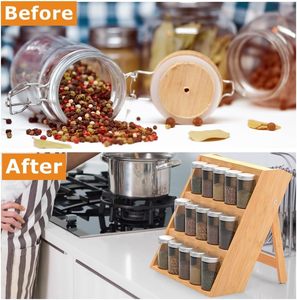 Vente chaude <span class=keywords><strong>3</strong></span> <span class=keywords><strong>niveaux</strong></span> bambou épices étagère escalier bocal en verre avec support en bambou ensemble pour tiroir de rangement de cuisine - Product Image 6