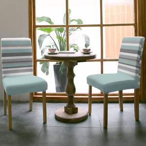 Modern Simple Stretch Dining Chair <b>Slipcovers</b> Blue Grey White Striped Removable Party Decor Set Stock in Spandex Material - Product Image 3