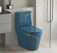 WC monobloc allongé moderne en céramique gris avec ligne dorée, à poser au sol, ensemble de toilettes